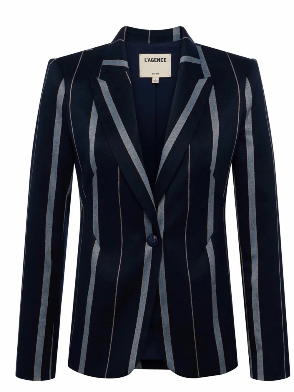 *L’Agence Clementine Navy Blue Grey Striped Blazer Pointed Collar Career Sz M/6
